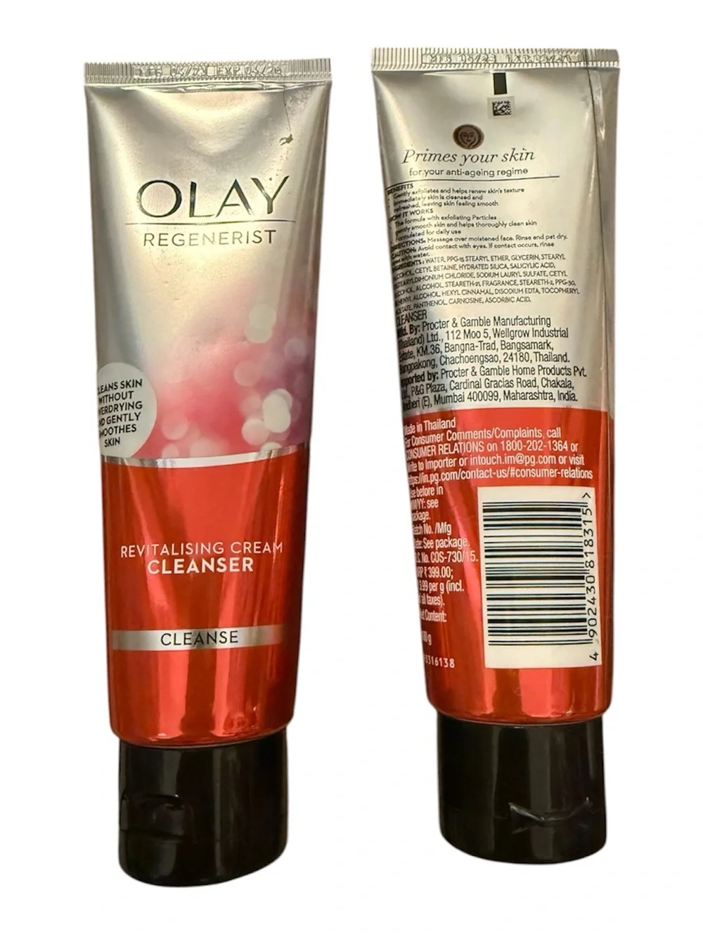 TWO (2) OLAY Regenerist Revitalising Cream Cleanser - Red and Silver Tubes 100g